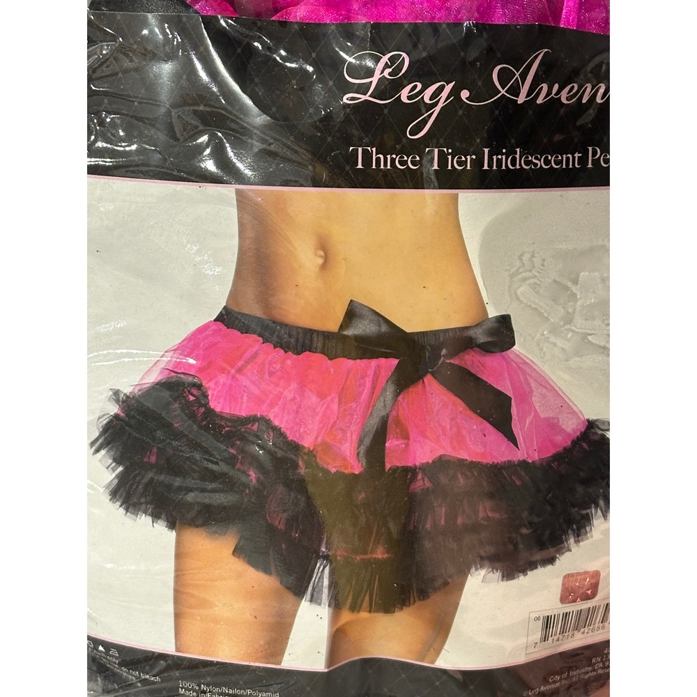 Leg Avenue Three Tier Iridescent Petticoat Pink Black Ruffle Tutu A1713 OS - Picture 1 of 4